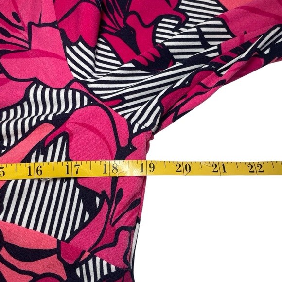 Laundry By Shelli Segal Navy Stripe Pink Floral Dress Medium Lilly Flower Casual - Picture 8 of 10